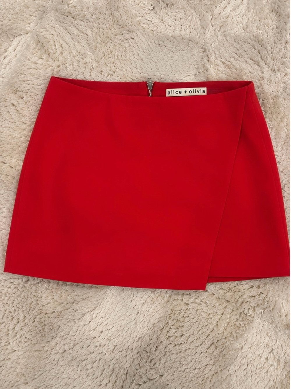 NWT Alice + Olivia Red Wrap Mini Skirt Size 10 Asymmetrical